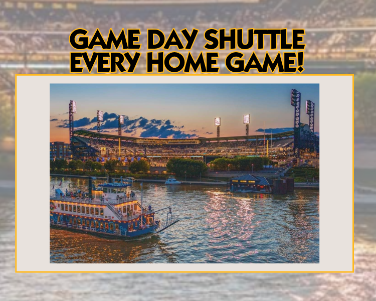 Gateway Clipper fleet boat cruising Pittsburgh’s Three Rivers near Acrisure Stadium, capturing the excitement of game day and scenic waterfront views.